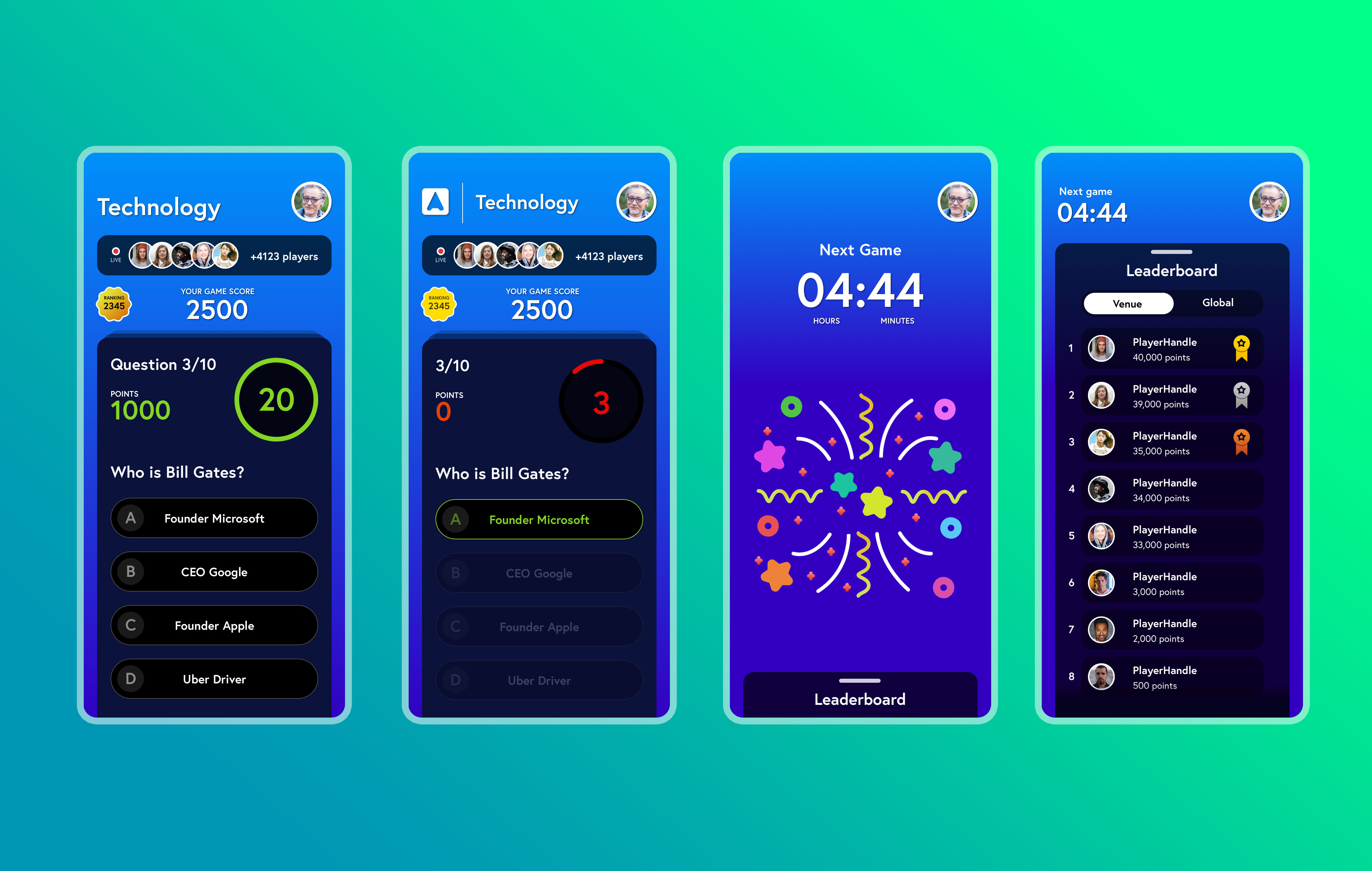 Atmosphere Trivia mobile game screens