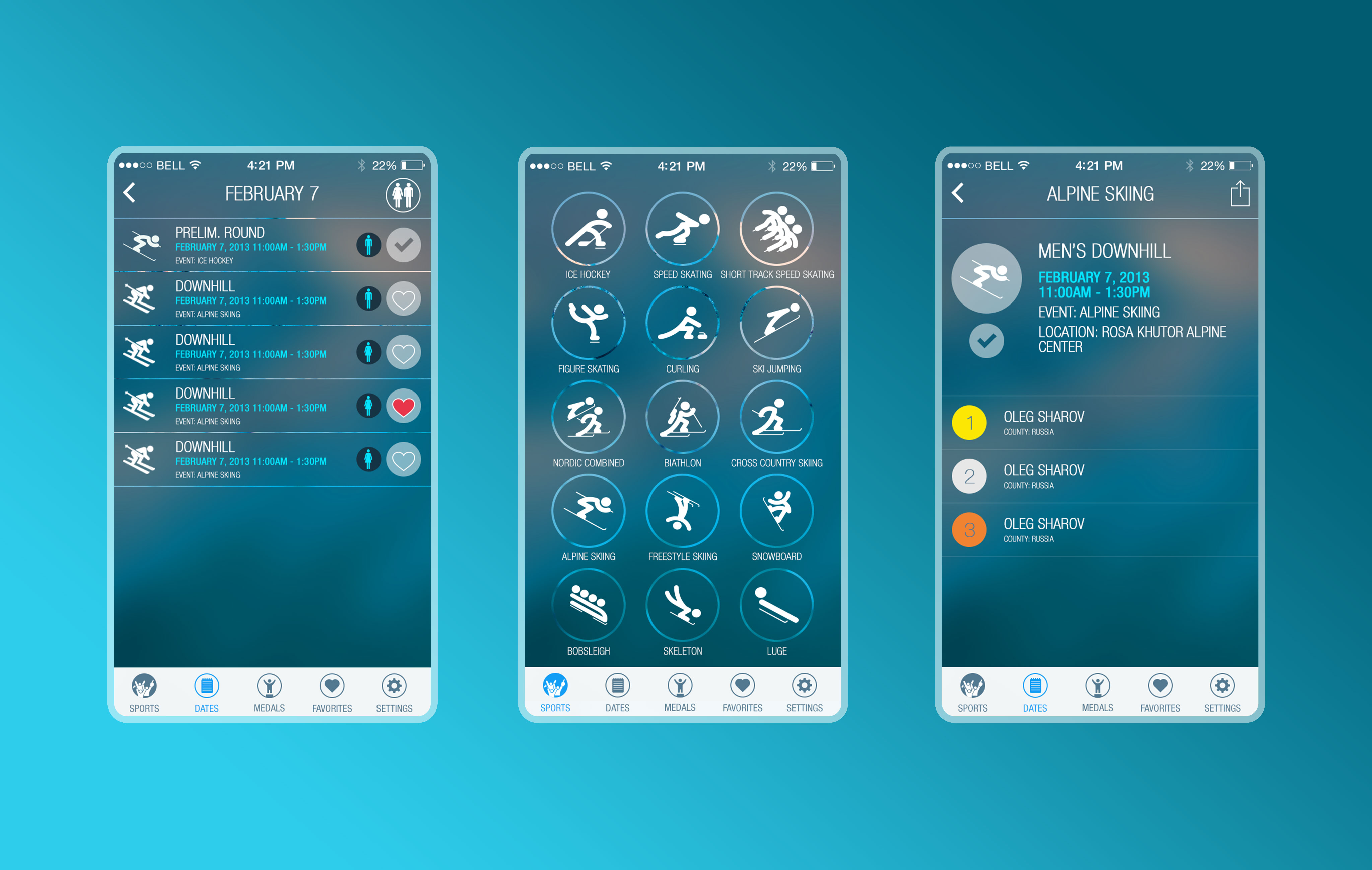 OPlanner Sochi Olympics mobile app screens