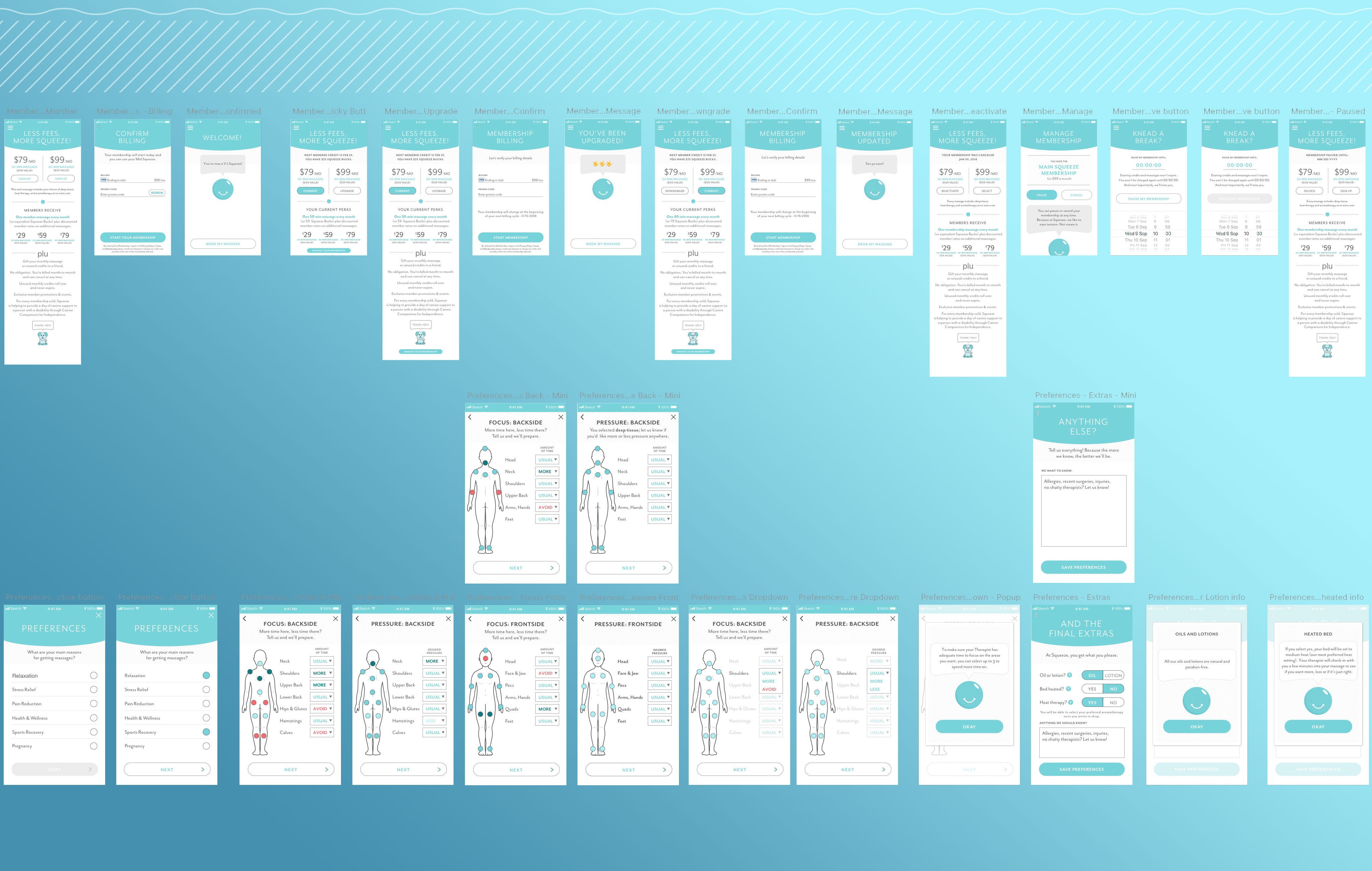 Squeeze massage booking flow and settings selection